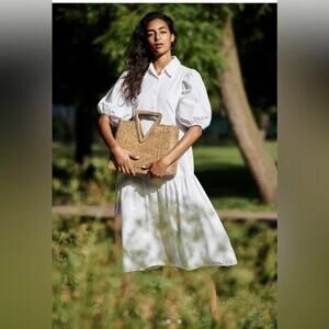 Amadi Cordelia Anthropologie White Crisp Puff Sleeve Tiered Midi Dress XS